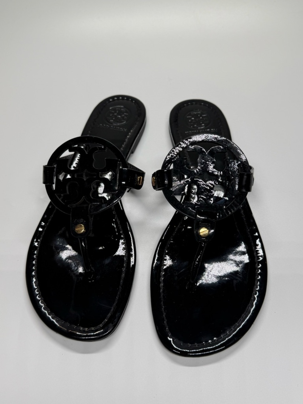 READ Tory Burch Miller Black Patent Leather Women Slides- SZ 11
